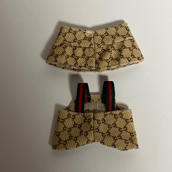 Designer Overalls Bucket Hat 2 Piece Outfit For Labubu Suspenders Green Red Tan - Picture 2 of 2